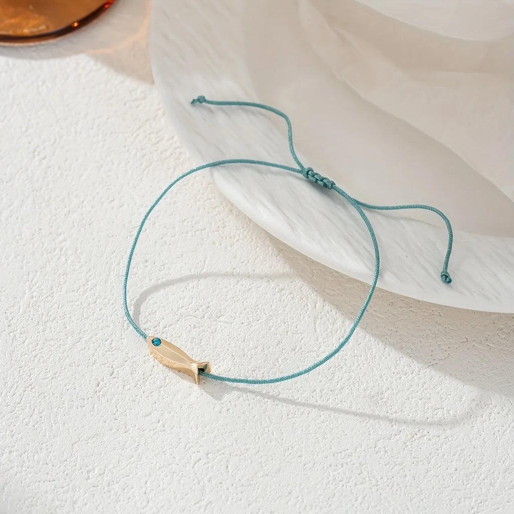 Cute Blue Fish Anklets Women Girls Bohemian Style Gold Color Animal Handmade Red Rope Adjustable Foot Chain Jewelry Accessories
