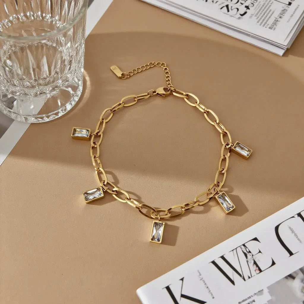 316L Stainless SteelSquare Zircon Anklets Women New Trend Foot Chains Anti-Rust Jewelry Holiday Gift