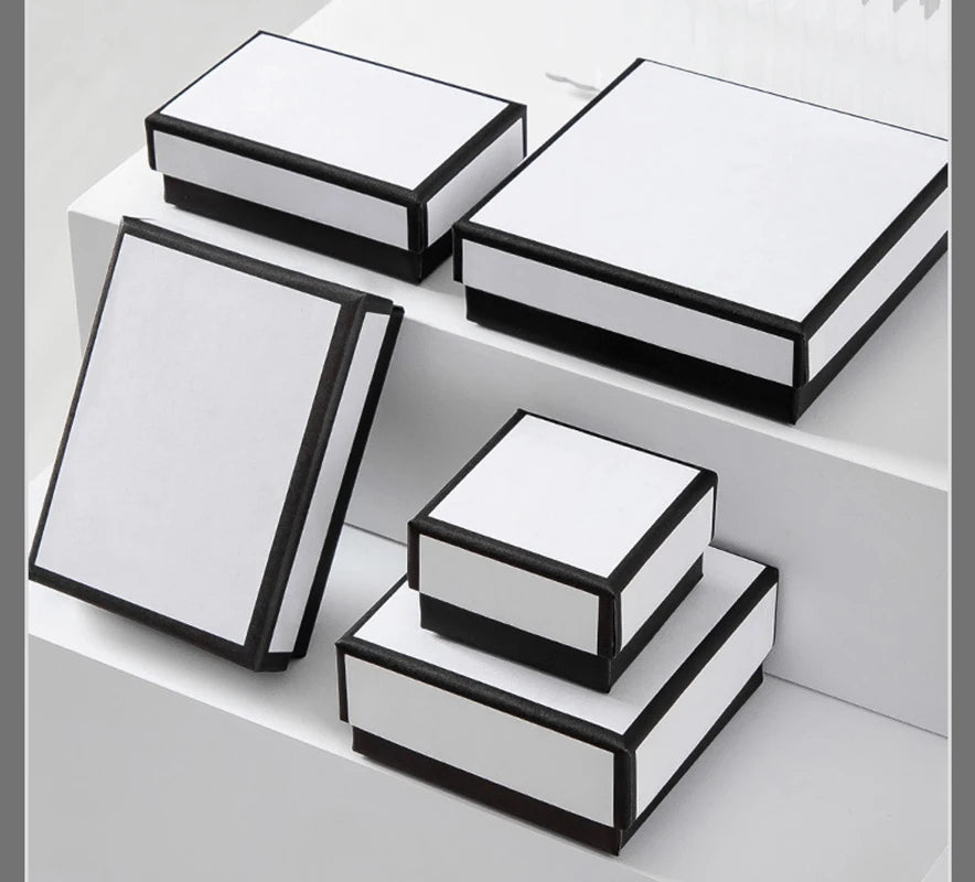 1pcs Kraft Gift Boxes Black White Paper Small Case Cardboard Rings Earrings Bracelet Necklace Jewelry Packing Carton Box