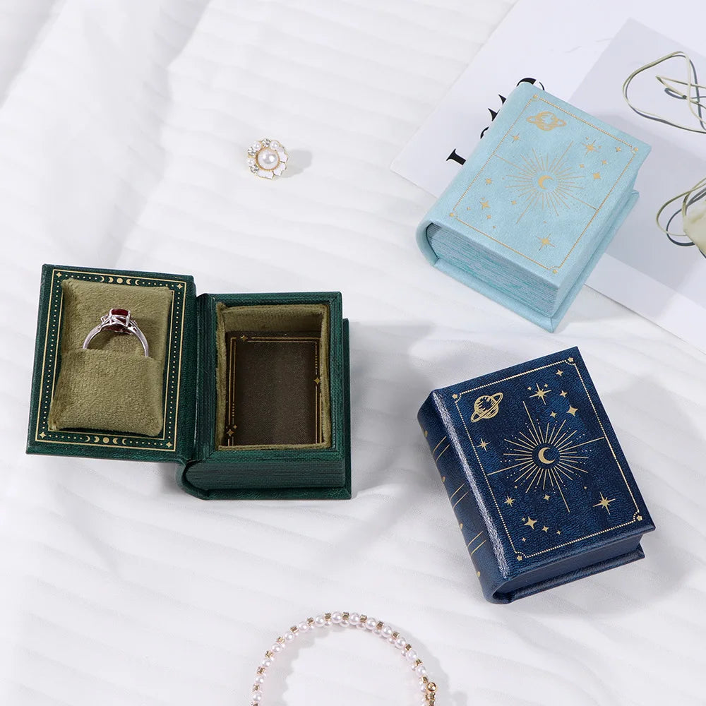 1PC PU Leather Book-shaped Ring Box with Suede Fabric Lining Creative Flip Lid Magnetic Ring Holder Jewelry Gift Case Accessorie