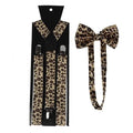 39BB Unisex Suspender Bow Tie Set Wide Leopard Print Adjustable 3 Clip-On Y-Back Belt