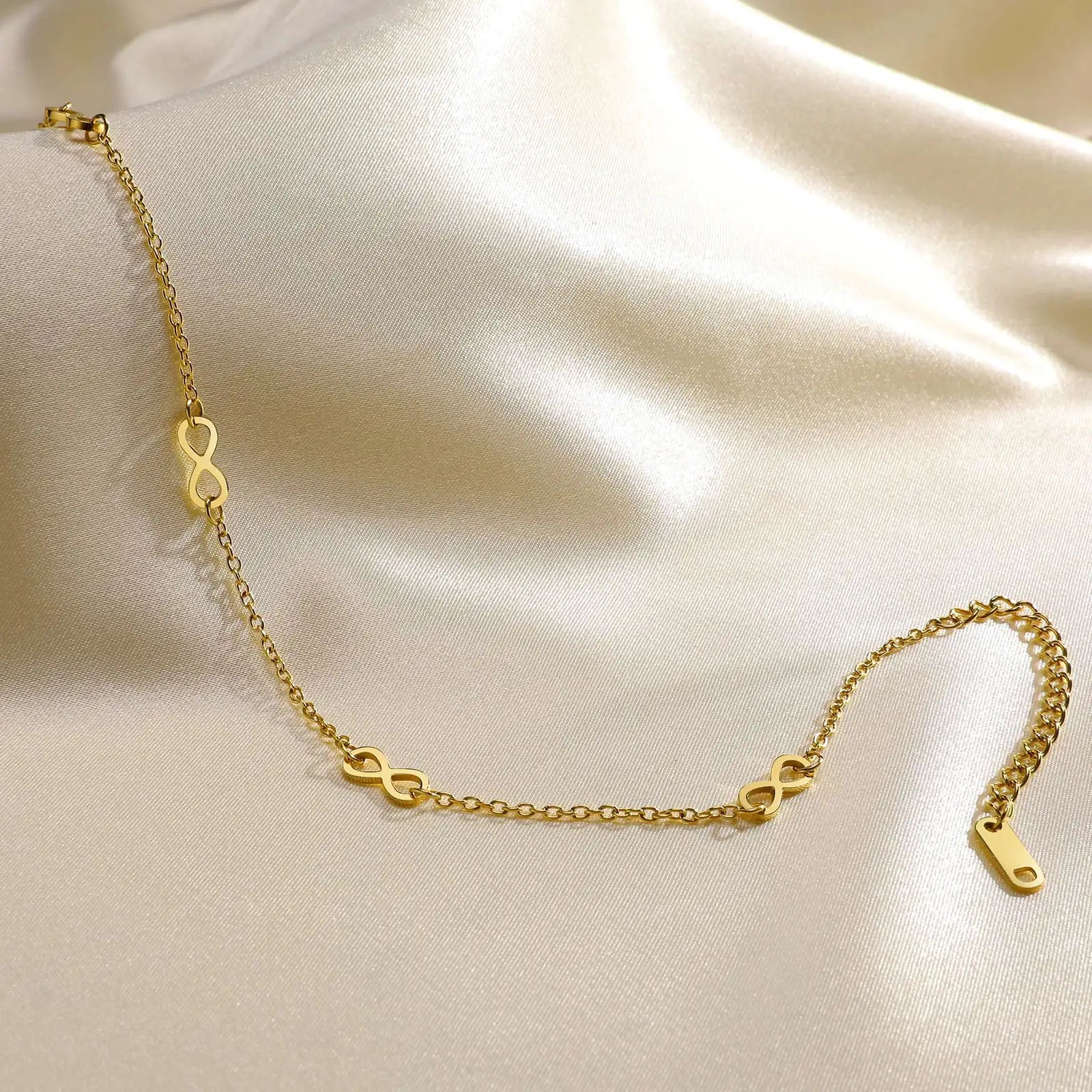 Four Infinity 18K Gold Color Plated Waterproof Stainless Steel Dainty Chain Anklets To Girls,Minimalist Jewelry Anklet For Beach