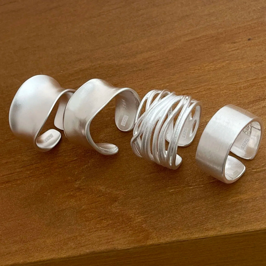 925 Sterling Silver Rings for Women Couple Minimalist Handmade Simple Smooth Sparkling Ring Set Party Gift Prevent Allergy