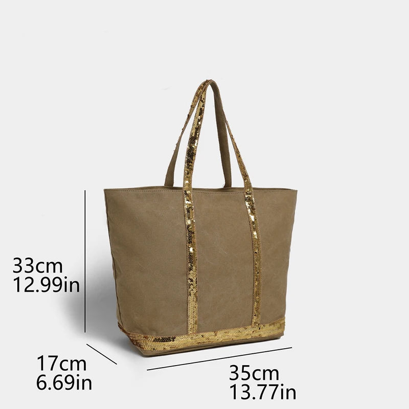 2025 Women's New Retro Shoulder Crossbody Bag Casual Handbag Canvas Shoulder Bag Sequin Large Capacity Tote Bag