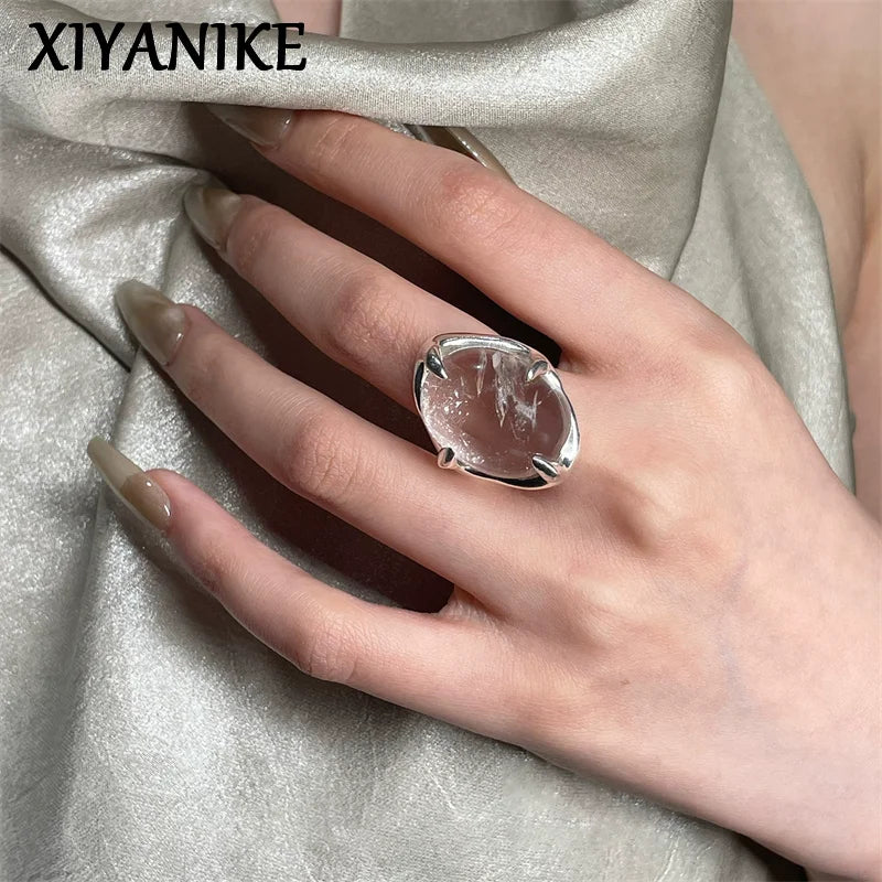 XIYANIK Geometric Transparent Crystal Adjustable Open Rings For Women Korean Fashion New Jewelry Gift Party Wholesale Anillos