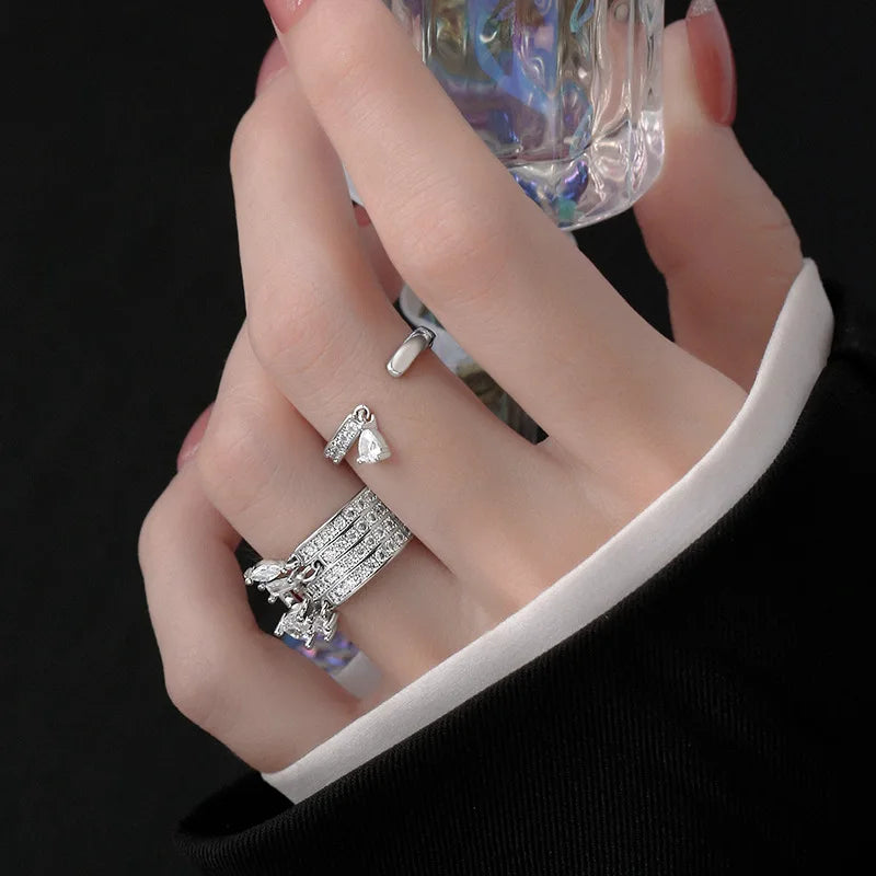 XIYANIKE Niche Waterdrop Zircon Cuff Finger Rings For Women Girl Fashion New Jewelry Friend Gift Party Wedding Anillos Mujer