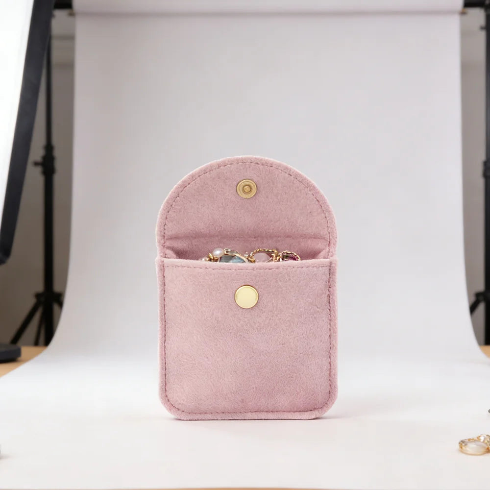 Small Velvet Jewelry Pouch with Snap Button Soft Microfiber Jewelry Packaging Bag Mini Earring Ring Necklace Organizer Storage