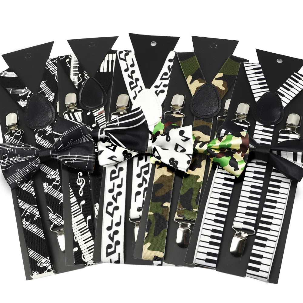 New Design Parent-Child Musical Note Suspender Set Include Stave Rainbow Bowtie For Party Dress Shirt Daily Wear Accessory Gift