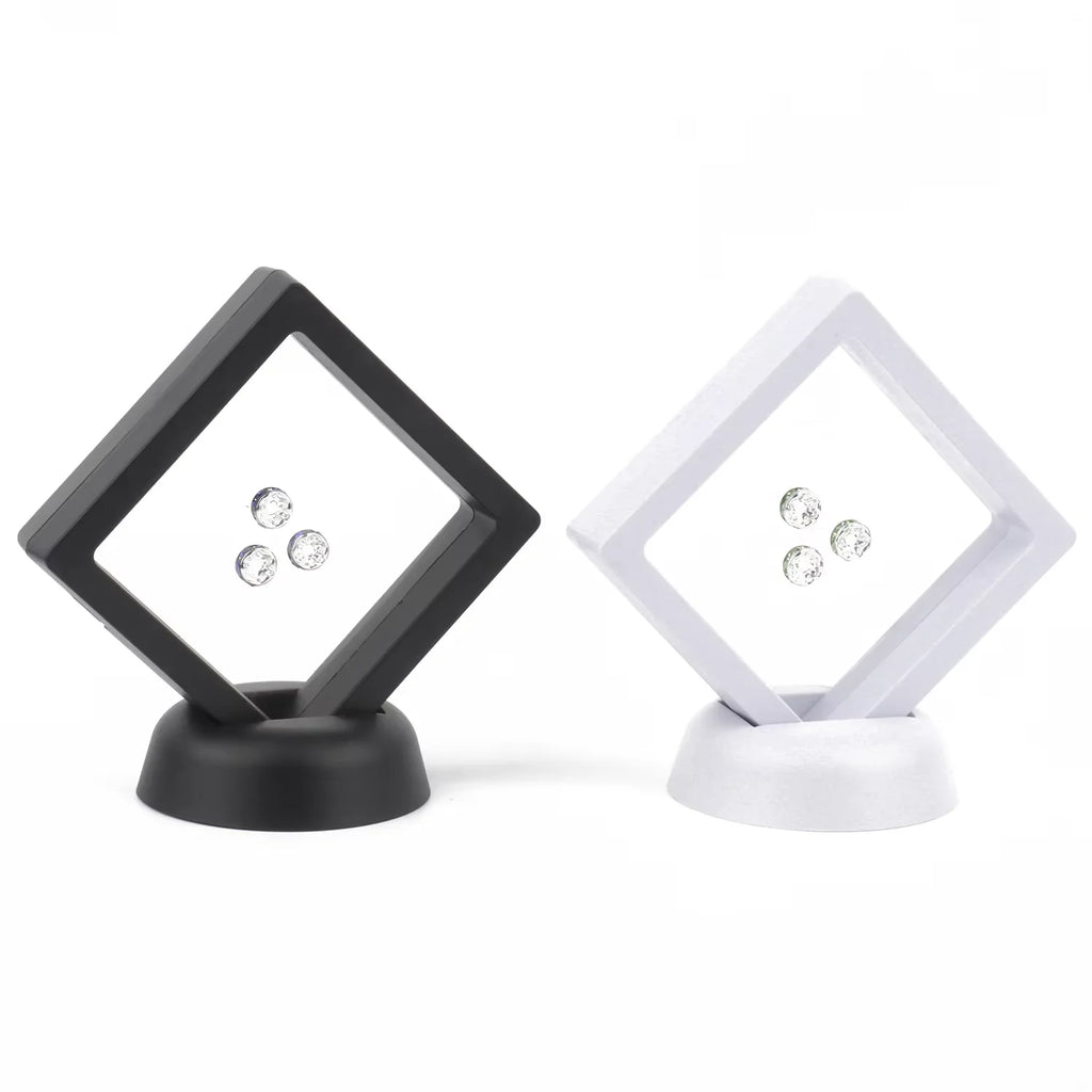 10pcs PE Film Black White Jewelry Storage Box 3D Packaging Case Free Stand Floating Frame Membrane Ring Earring Necklace Display