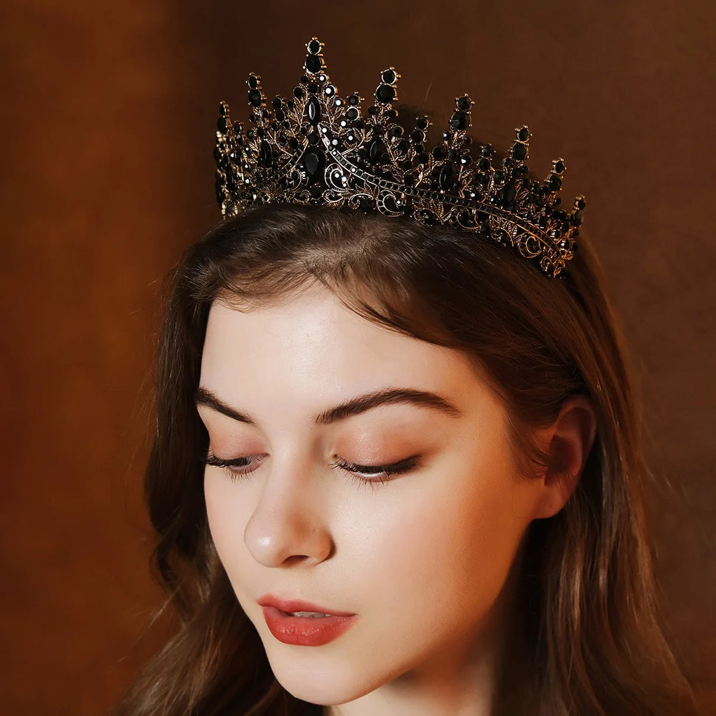 Black Crowns For Women Baroque Rhinestone Crown Tiara Halloween Hair Jewelry Accessories Party Headpieces Gift for Friend