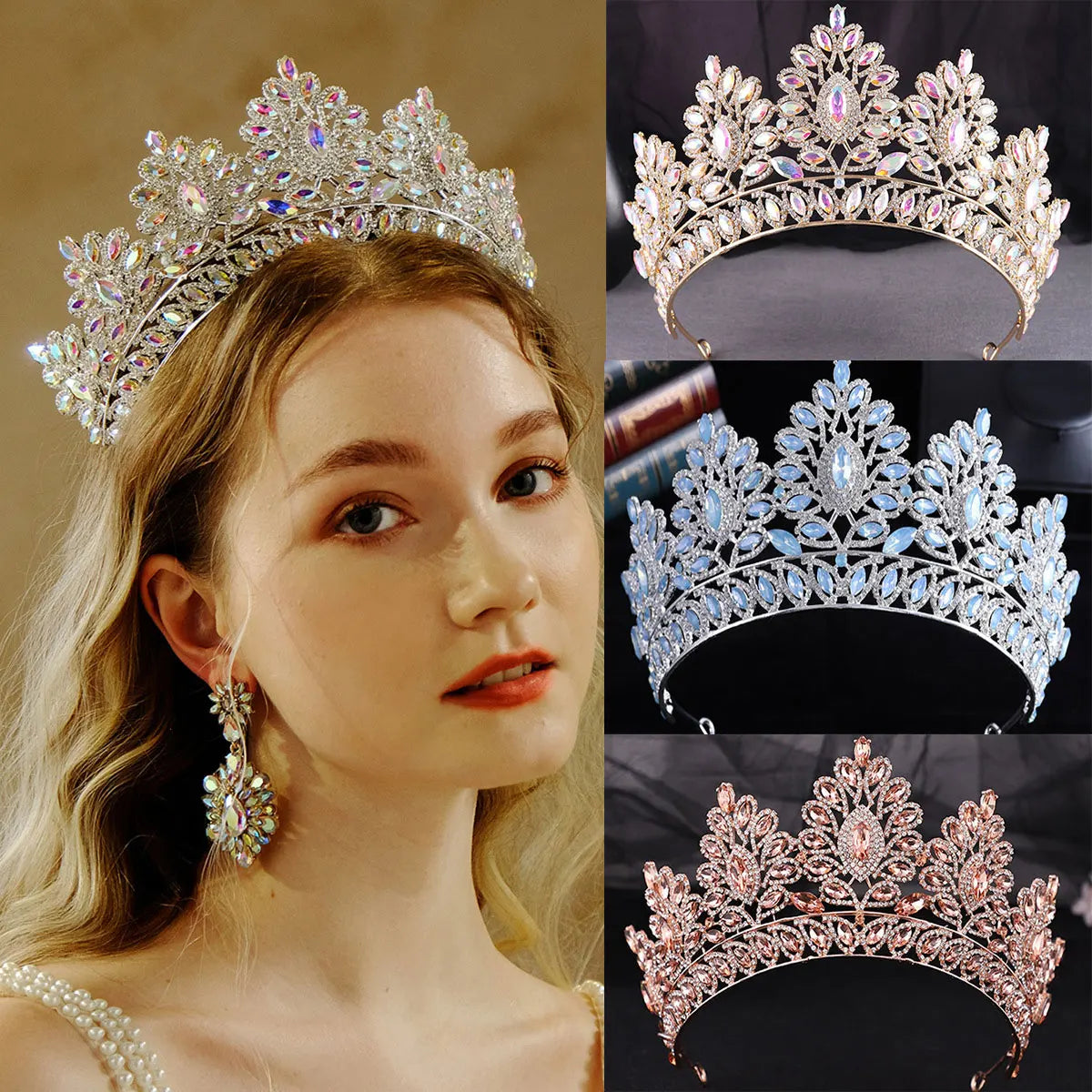 KMVEXO 20 Colors Baroque Luxury Crystal Gem Bridal Crowns Ornament Noble Banquet Wedding Tiaras Jewelry Women's Hair Accessories