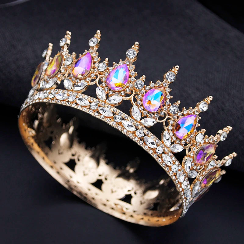 Royal Queen King Tiaras and Crowns for Women Princess Prom Wedding Party Full Round Diadem Bridal Hair Jewelry Accessories