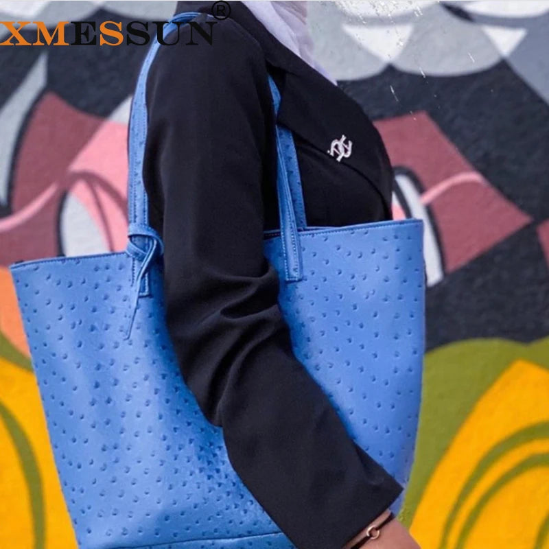 XMESSUN Original Fashion Style Women Bag Portable Women's Bucket Bags Ostrich Pattern Shopping Tote Casual Simple Ladies Handbag